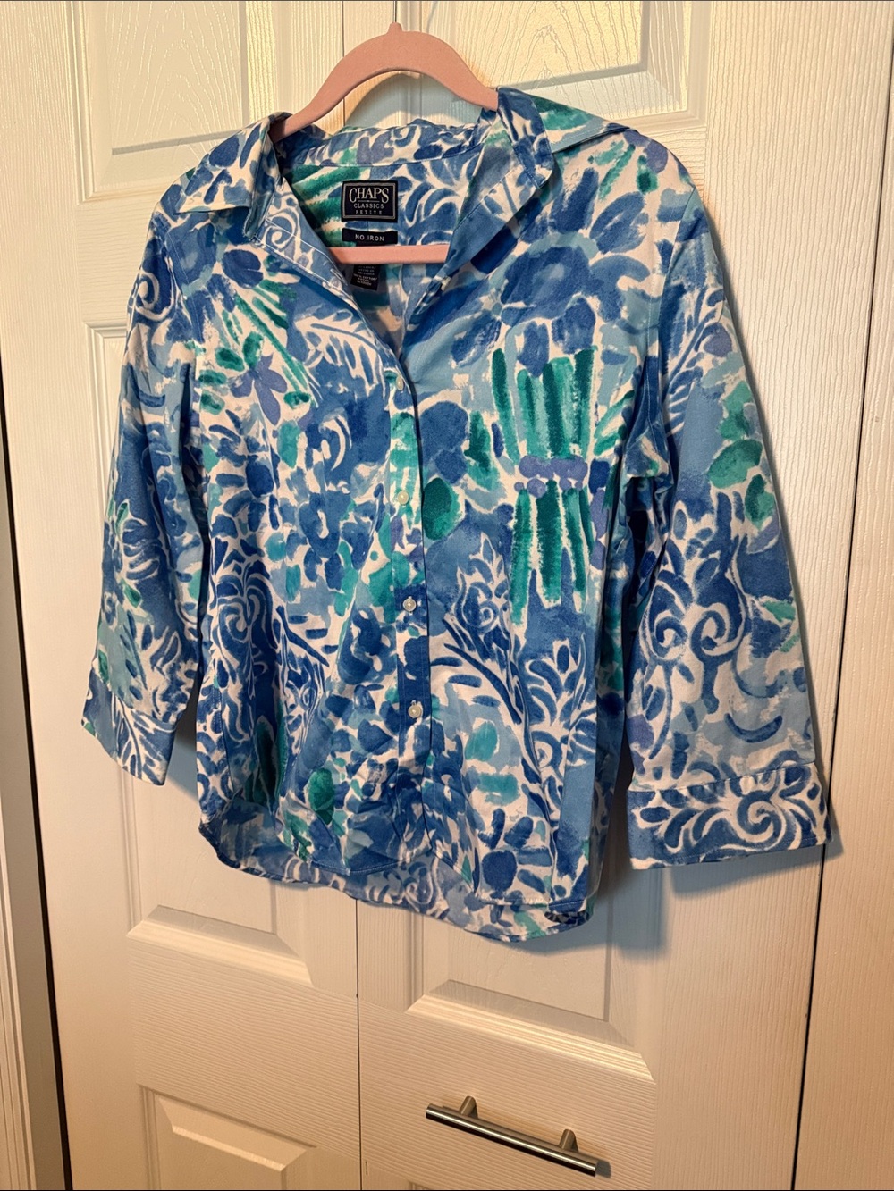 Chaps Blue & Teal Floral-Print Button down shirt